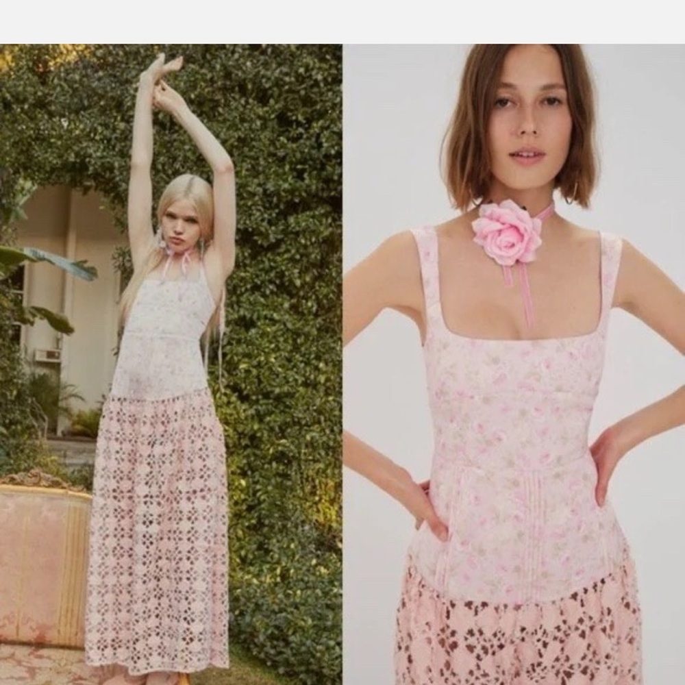 For Love And Lemons Pink Floral Silvia Maxi Dress